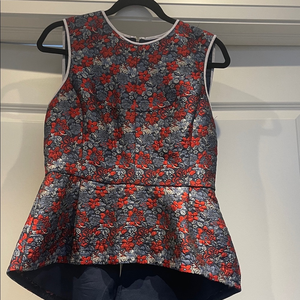 BCBG Max Azria Elegant Floral Peplum Blouse - Red and Gray